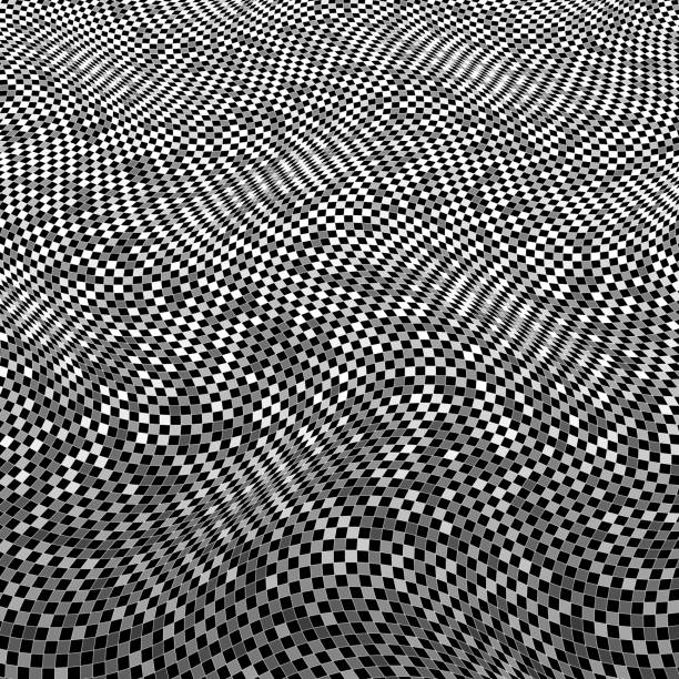 istock 3D surface of checked waves of warped squares, with perspective 1329026081