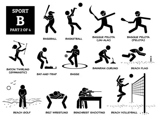 Vector illustration of Sport games alphabet B vector icons pictogram.