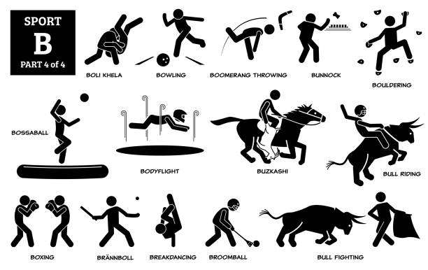 ilustraciones, imágenes clip art, dibujos animados e iconos de stock de juegos de deporte alfabeto b iconos vectoriales pictograma. - jugar a luchar