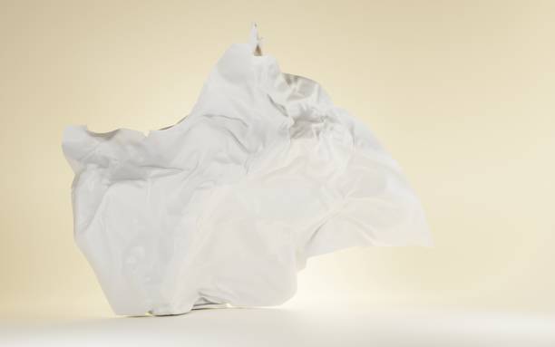 istock White silk or satin fabric, textile decoration backdrop for poster or banner design isolated on light yellow background. Cloth shiny texture with fold and textile drapery. Realistic 3d illustration 1329028180