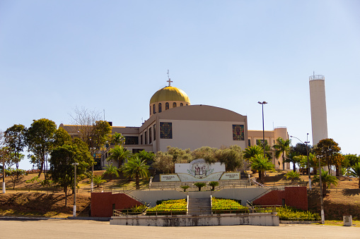 Trindade, Goias, Brazil –  July 14, 2021: View of the Basilica Sanctuary of the Divine Father Eternal in the city of Trindade in Goiás.