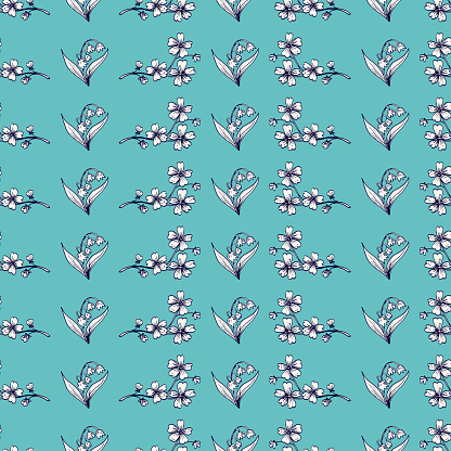Hand drawn repeating pattern. Flat color. Elements can be released form the clipping mask to edit.