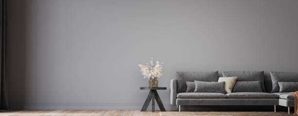istock Cozy gray living room in Scandinavian boho design 1329039401