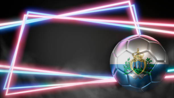 soccer ball in flag colors on abstract neon background. san marino. - real madrid football club 個照片及圖片檔