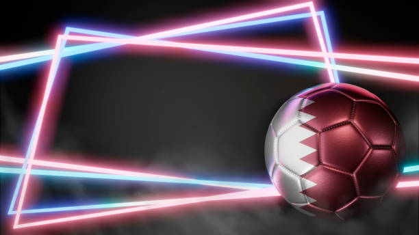 soccer ball in flag colors on abstract neon background. qatar - qatar football stockfoto's en -beelden