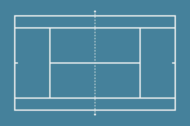 ilustraciones, imágenes clip art, dibujos animados e iconos de stock de pista de tenis. maqueta de fondo de campo para estrategia deportiva y cartel. vector - tennis court vector tennis racket