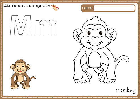 Vector Illustration Of Kids Alphabet Coloring Book Page With Outlined Clip  Art To Color Letter M For Monkey Stock Illustration - Download Image Now -  iStock