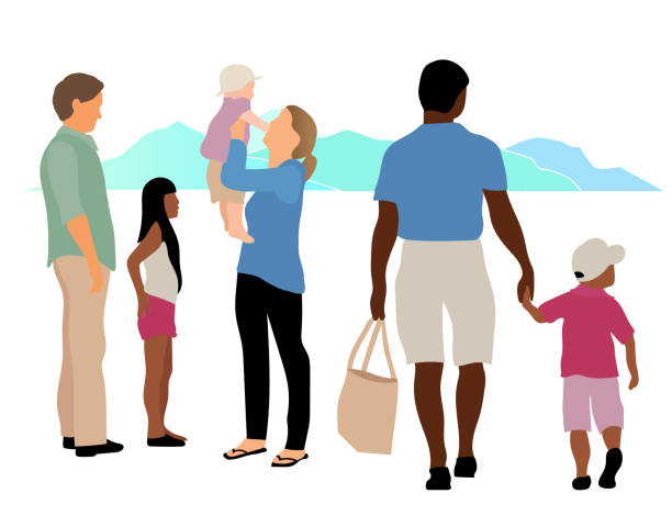 Love Relationships Big Group Flat design illustration, multi-ethnic group of people, friends and family members black family reunion stock illustrations