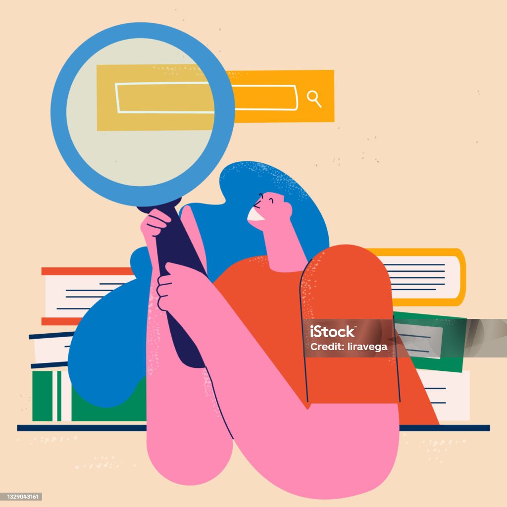 Education, learning, teaching flat vector illustration. Classes, lessons, training courses, tutorials, books and research, library, searching for a book concept for mobile and web graphics Searching stock vector