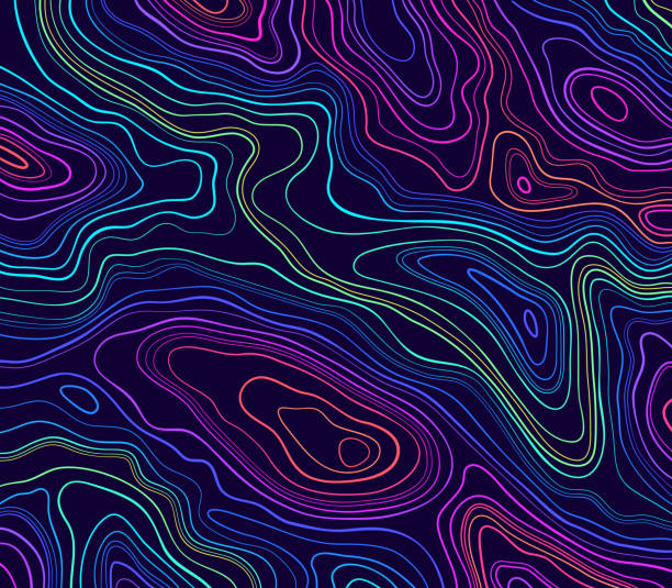 illustrazioni stock, clip art, cartoni animati e icone di tendenza di vibrante sfondo topografico astratto - wave pattern abstract swirl pattern