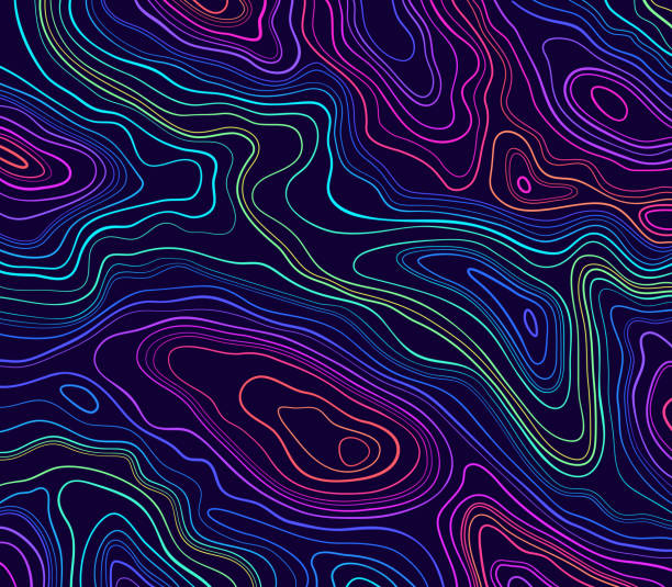 Vibrant Topographic Lines Abstract Background Topographic lines dark neon glow abstract smooth pattern background. concepts topics stock illustrations