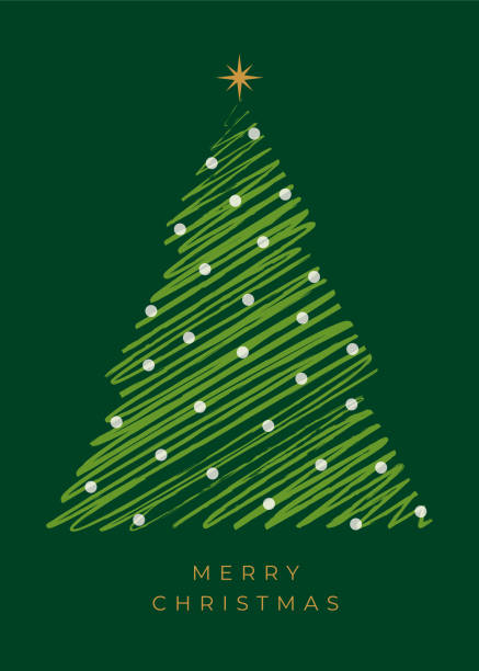 weihnachtskarte mit weihnachtsbäumen. - christmas tree stock-grafiken, -clipart, -cartoons und -symbole