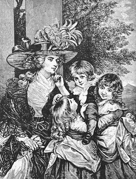 istock Young woman with ascot hat and 3 children 1329045514