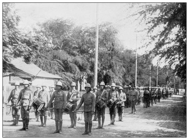 istock Antique black and white photograph: 38th regiment, Honolulu, Hawaii 1329046578