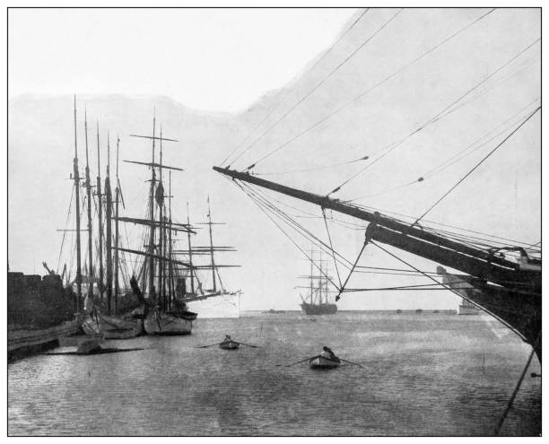 istock Antique black and white photograph: Honolulu harbor, Hawaii 1329047788