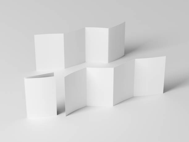 istock Vertical page zigzag or accordion fold brochure. Four panels, eight pages blank leaflet. Mock up on white background for presentation design. Folded, front and back side.. 1329048016