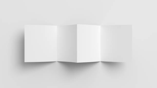 istock Square  zigzag or accordion fold brochure. Four panels, eight pages blank leaflet. Mock up on white background for presentation design. Front side. 1329048045