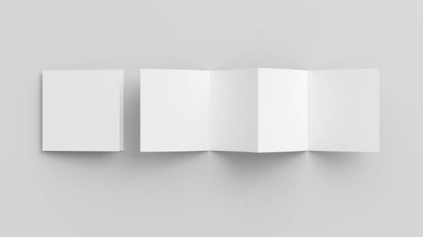 istock Square  zigzag or accordion fold brochure. Four panels, eight pages blank leaflet. Mock up on white background for presentation design. DDD. 1329048052