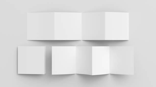 istock Square  zigzag or accordion fold brochure. Four panels, eight pages blank leaflet. Mock up on white background for presentation design. Folded, front and back side.. 1329048089