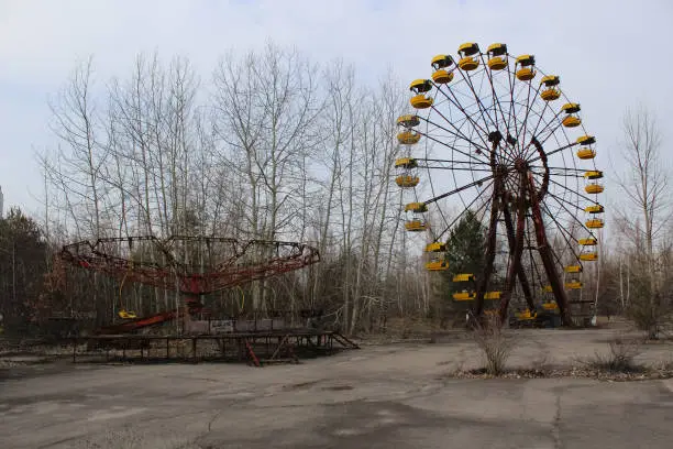 The Ferris wheel is in the priply. Pripyat is an exclusion zone after the Black Andbult nuclear disaster at the nuclear power plant.