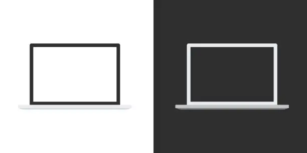 Vector illustration of Two laptop on black and white background. Computer mockup. Vector illustration.