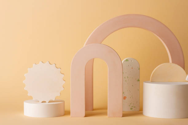 istock Composition with concrete decorations in the style of minimalism on a delicate background 1329055826