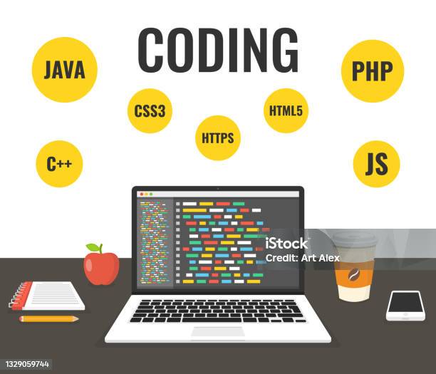 Programming Web Development Concept Code On The Screen Laptop Work ...