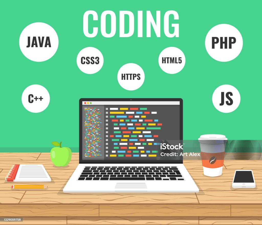 Programming Web Development Concept Code On The Screen Laptop Work ...