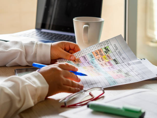 istock Woman hands holding a schedule with time blocking tasks for productivity 1329061558