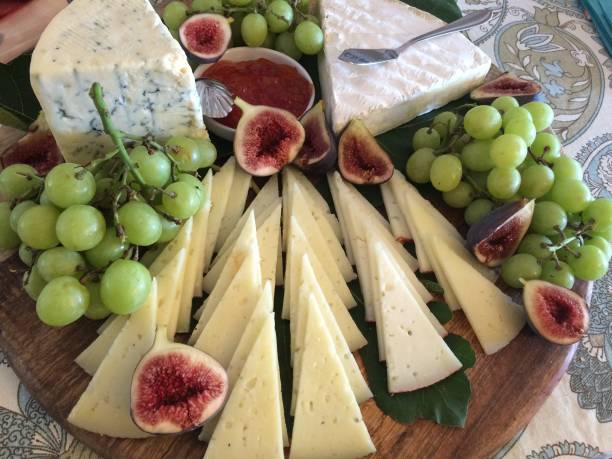Plate of cheese and fruit