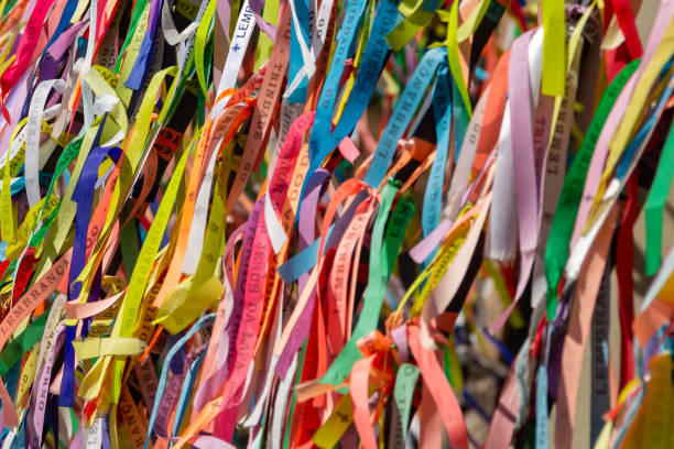 istock Colored ribbons hanging, fluttering in the wind. 1329063545