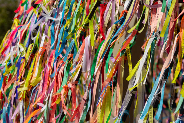 istock Colored ribbons hanging, fluttering in the wind. 1329063903