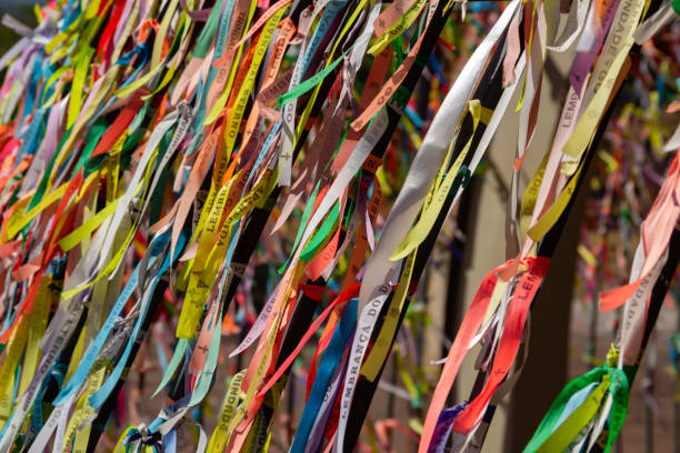 istock Colored ribbons hanging, fluttering in the wind. 1329064055