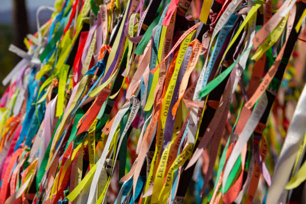 istock Colored ribbons hanging, fluttering in the wind. 1329064056