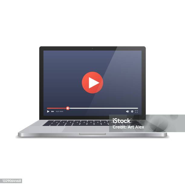Video Playing On Computer Screen Video On Laptop Online Webinar On Computer Video Player On Laptop ...