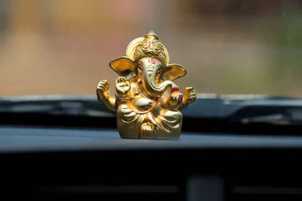 Statue Of Lord Ganesha From Car Dashboard, The Lord Ganesha Is Hindu God, And Son Of Lord Shiva/Mahadev.