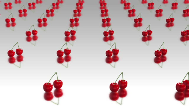 Red cherries on white background loopable animated video.