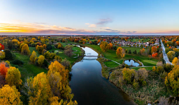 istock Aerial Grand River at dusk in Conestogo, St. Jacobs, Canada 1329069707