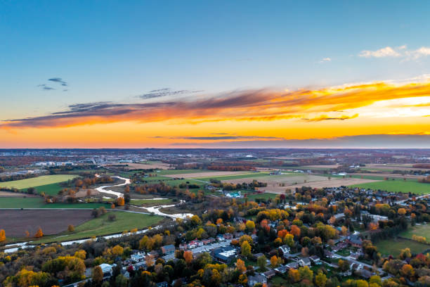 istock Aerial Grand River at dusk in Conestogo, St. Jacobs, Canada 1329070445