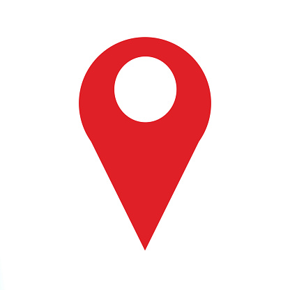 Pin location color red. Map icon