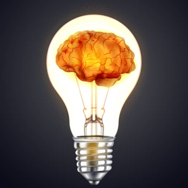 istock Human brain glowing inside of light bulb on dark background as business idea concept. vector illustration eps10. 1329072870