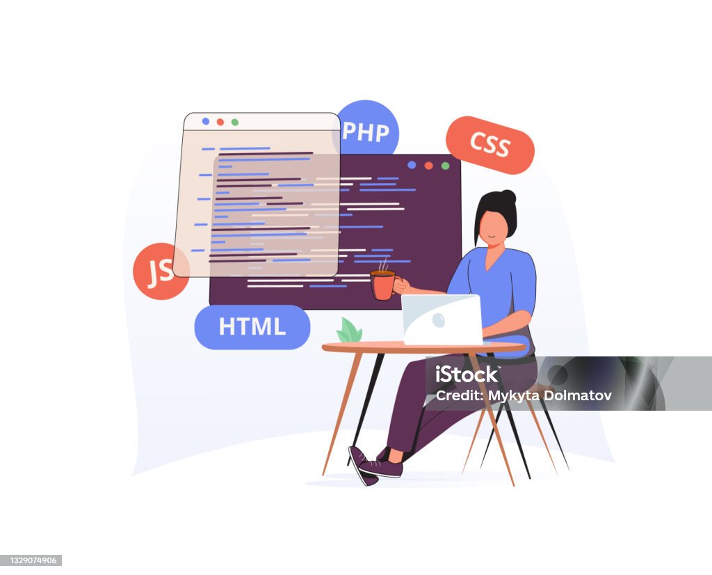 Programming Illustration Set Different Characters Working On Web And ...