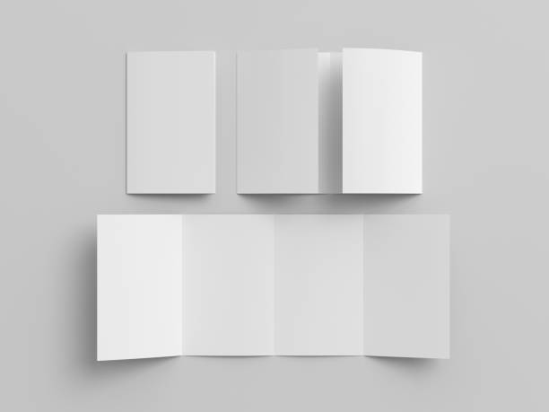 istock Vertical double gate fold brochure. Four panels, eight pages blank leaflet. Mock up on white background for presentation design. Folded, semi-folded and front side. 1329076135