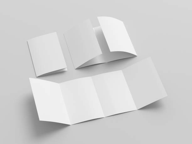 istock Vertical double gate fold brochure. Four panels, eight pages blank leaflet. Mock up on white background for presentation design. Folded, semi-folded and front side. 1329076156