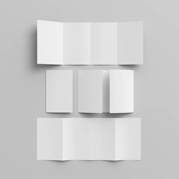 istock Vertical double gate fold brochure. Four panels, eight pages blank leaflet. Mock up on white background for presentation design. Folded, semi-folded, front and back side. 1329076198
