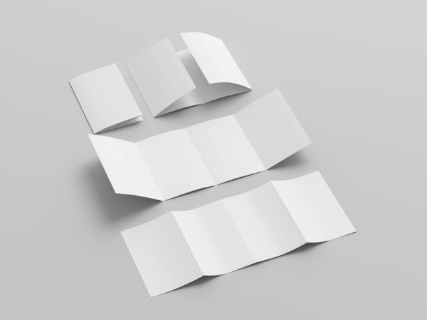 istock Vertical double gate fold brochure. Four panels, eight pages blank leaflet. Mock up on white background for presentation design. Folded, semi-folded, front and back side. 1329076209