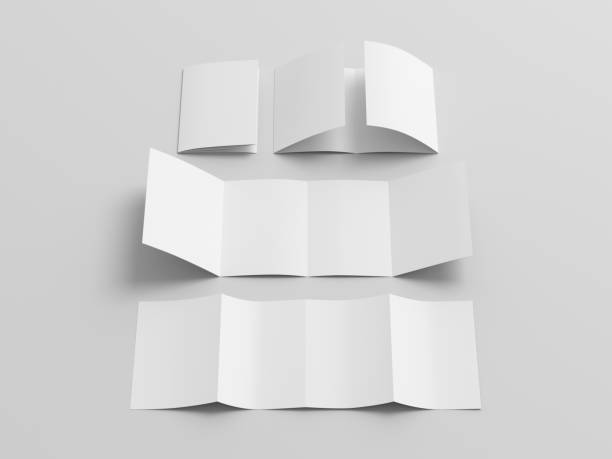 istock Vertical double gate fold brochure. Four panels, eight pages blank leaflet. Mock up on white background for presentation design. Folded, semi-folded, front and back side. 1329076245