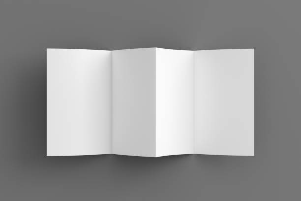 istock Vertical page zigzag or accordion fold brochure. Four panels, eight pages blank leaflet. Mock up on gray background for presentation design. Front side. 1329076254