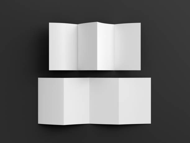 istock Vertical page zigzag or accordion fold brochure. Four panels, eight pages blank leaflet. Mock up on black background for presentation design. Front and back side. 1329076806