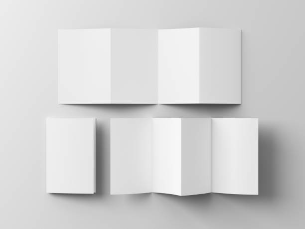 istock Vertical page zigzag or accordion fold brochure. Four panels, eight pages blank leaflet. Mock up on white background for presentation design. Folded, front and back side.. 1329076855